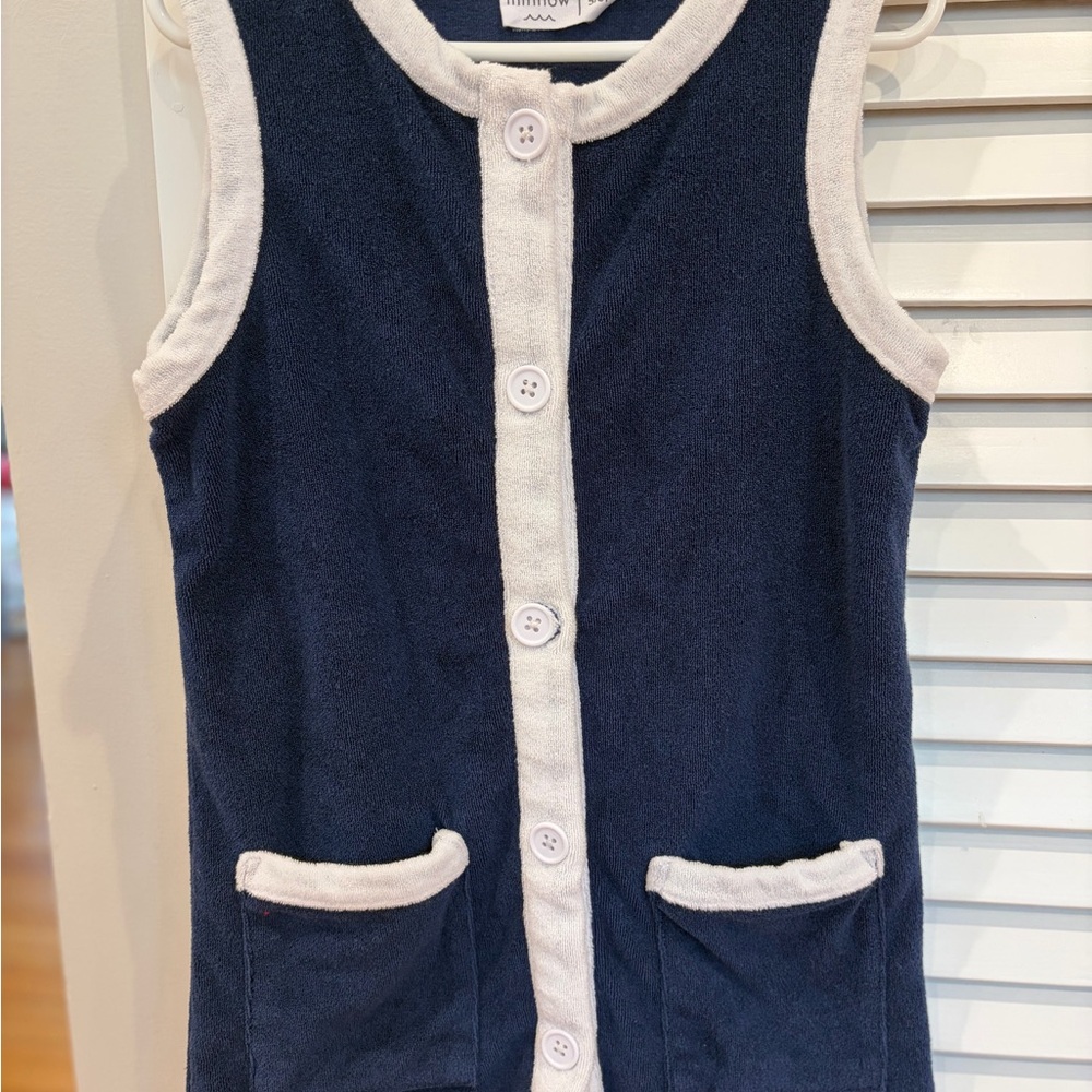 Minnow - Navy and White Sleeveless Button-Front Kids Dress
